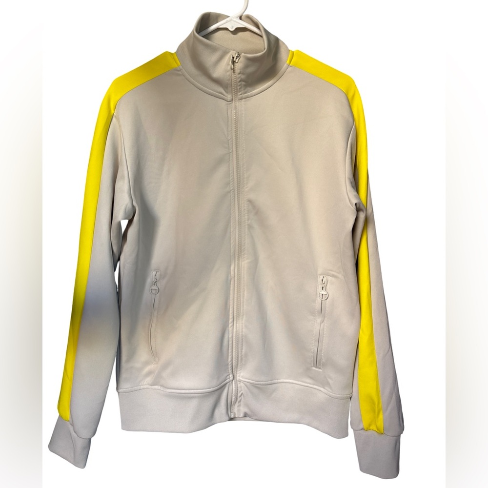 Zara Bomber Zipper Track Jacket in Yellow and Cream Small